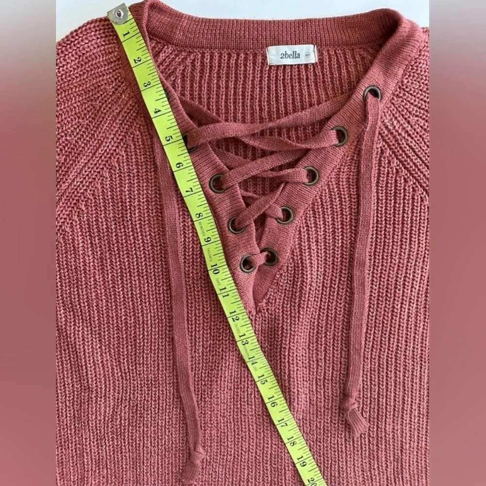 2Bella Oversized Rust/Burnt Orange Lace Up Knit Sweater
